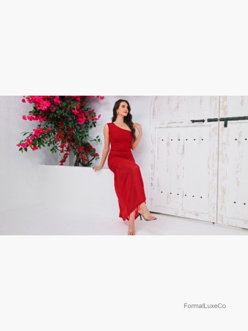 One Shoulder Bodycon Ruched Long Formal Dress - Picture 6 of 6